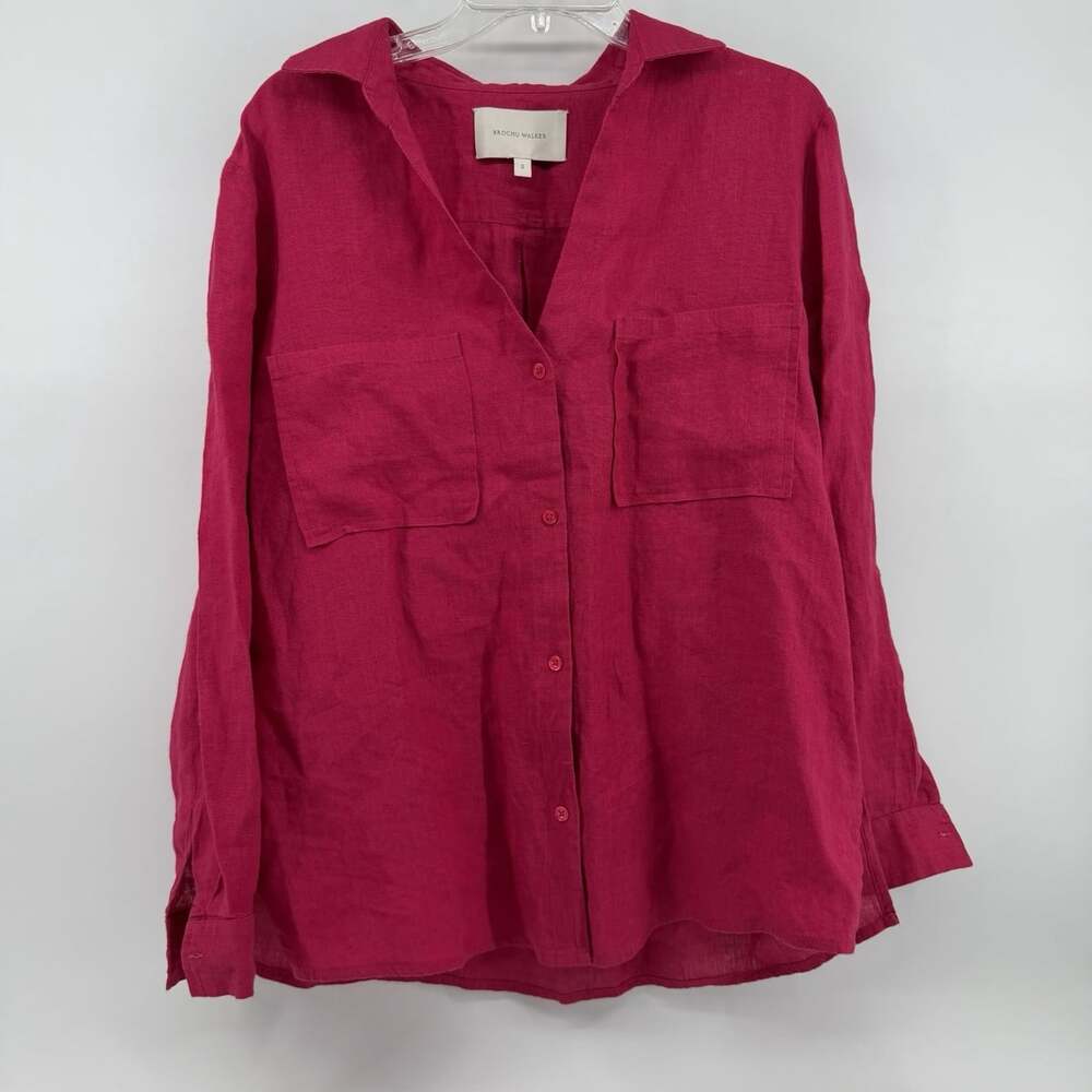 BROCHU WALKER Everyday Button Up Shirt Women’s Small Fuschia Pink 100% Linen